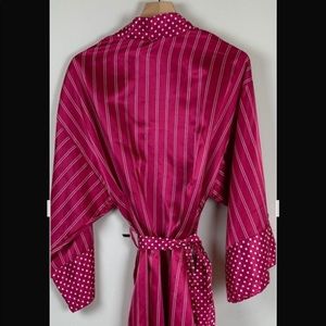 Vintage 80s Pink Stripes Polka Dot Tie Waist Robe